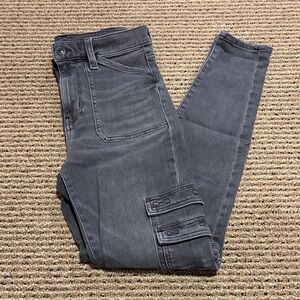 American Eagle Gray Super High Rise Cargo Jeans
